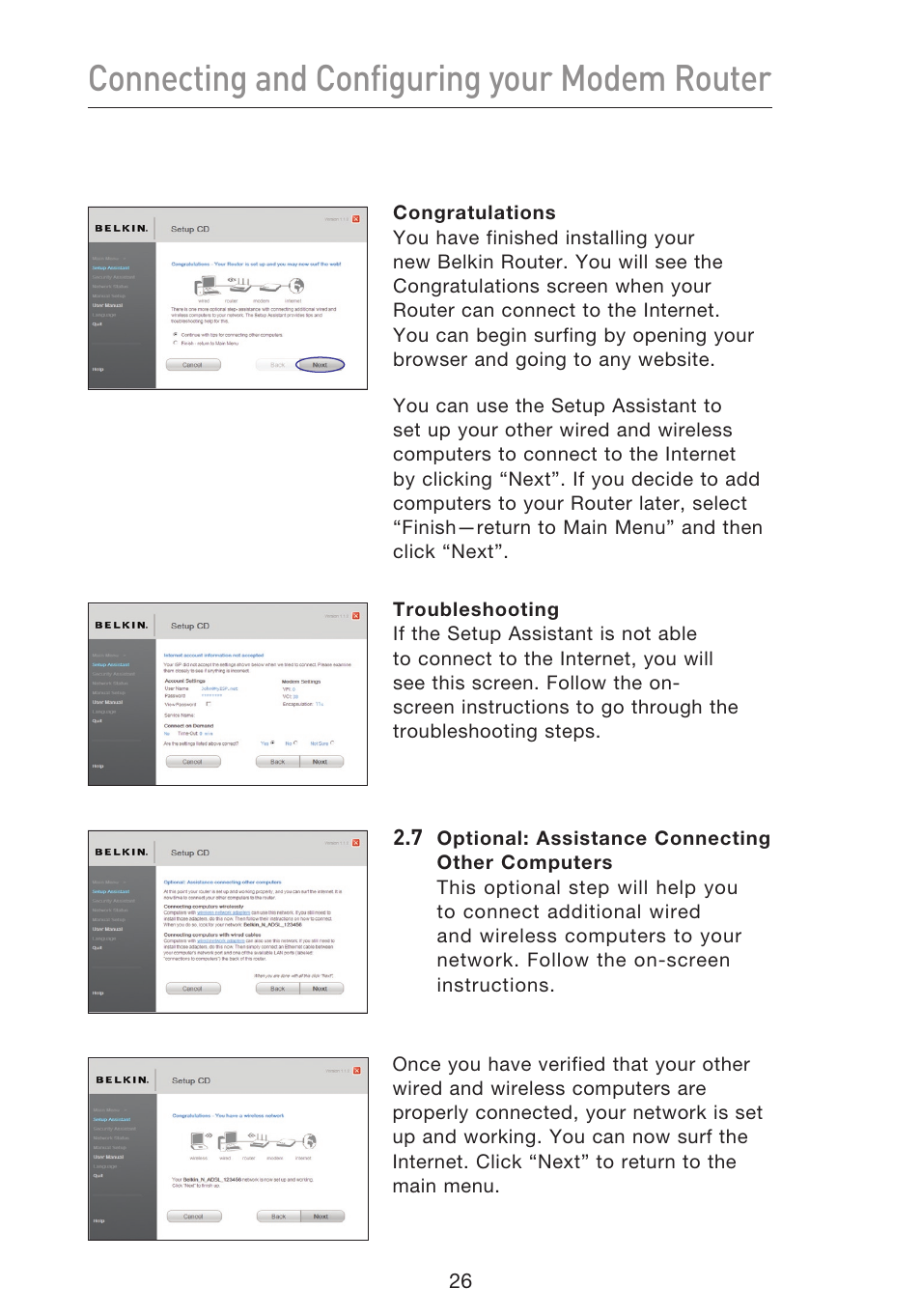 Connecting and configuring your modem router | Belkin F5D8633-4 User Manual | Page 28 / 606