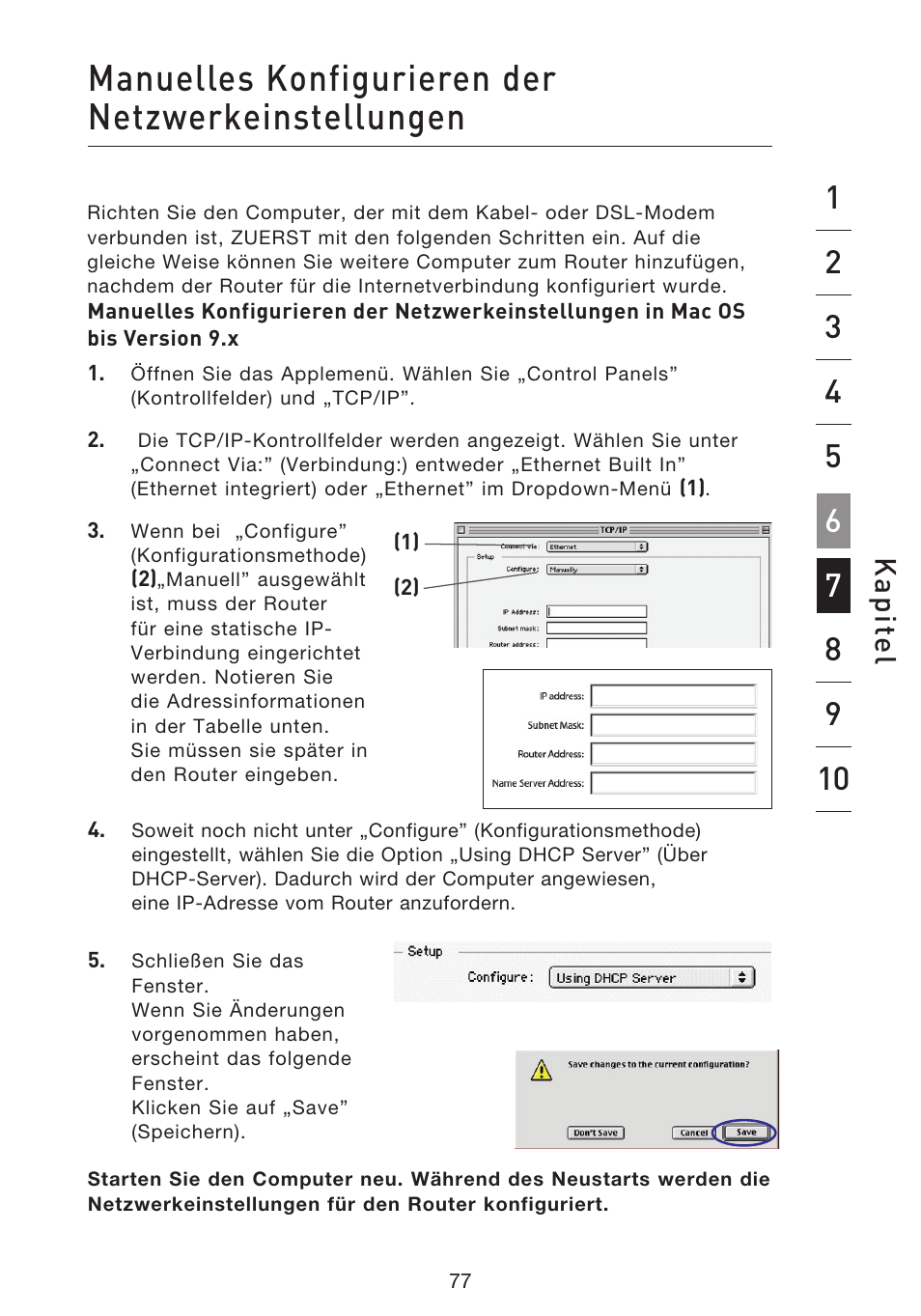 Manuelles konfigurieren der netzwerkeinstellungen, Kap ite l | Belkin F5D8633-4 User Manual | Page 281 / 606