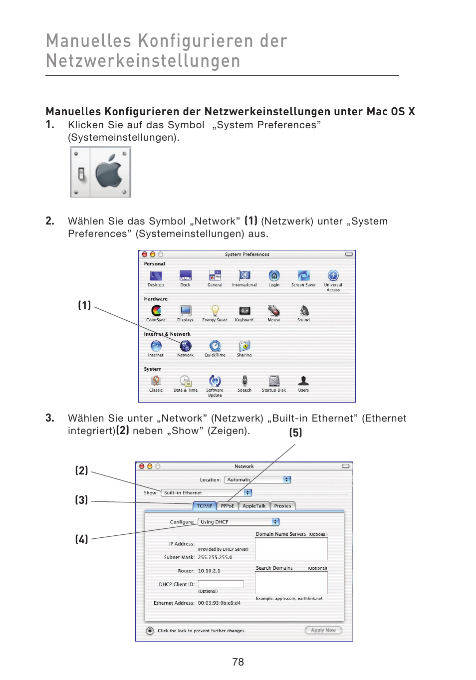 Manuelles konfigurieren der netzwerkeinstellungen | Belkin F5D8633-4 User Manual | Page 282 / 606