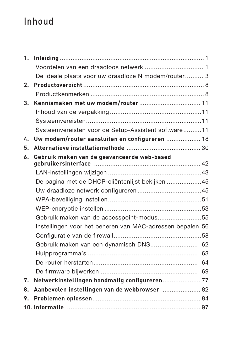 Inhoud | Belkin F5D8633-4 User Manual | Page 305 / 606