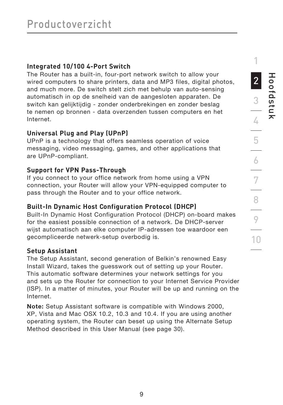 Productoverzicht, Hoo fd st u k | Belkin F5D8633-4 User Manual | Page 314 / 606