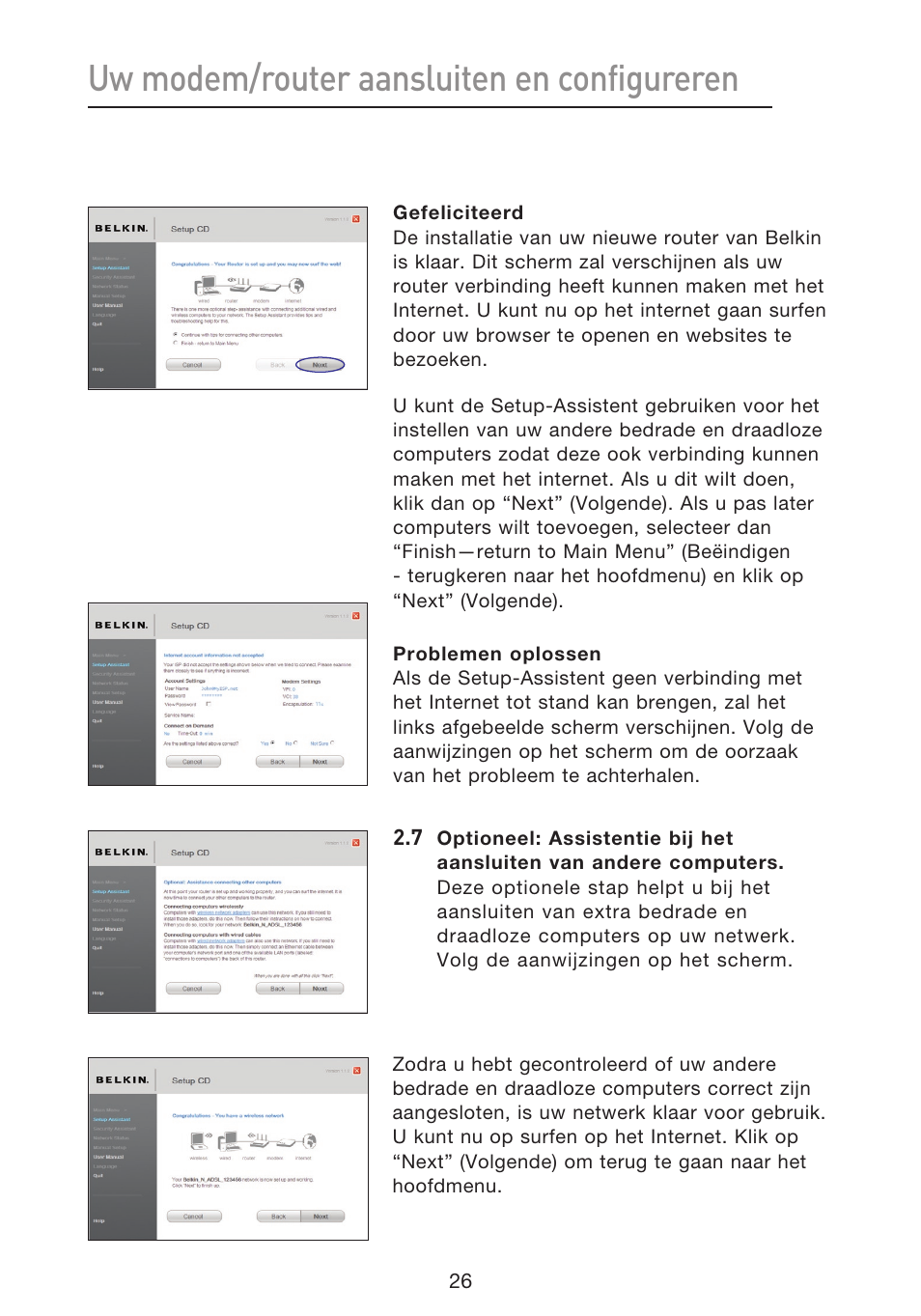 Uw modem/router aansluiten en configureren | Belkin F5D8633-4 User Manual | Page 331 / 606