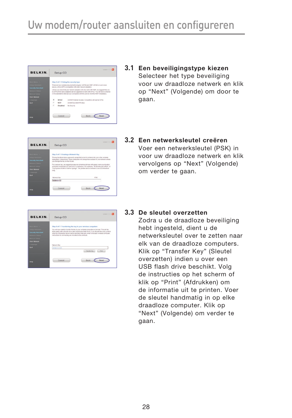 Uw modem/router aansluiten en configureren | Belkin F5D8633-4 User Manual | Page 333 / 606