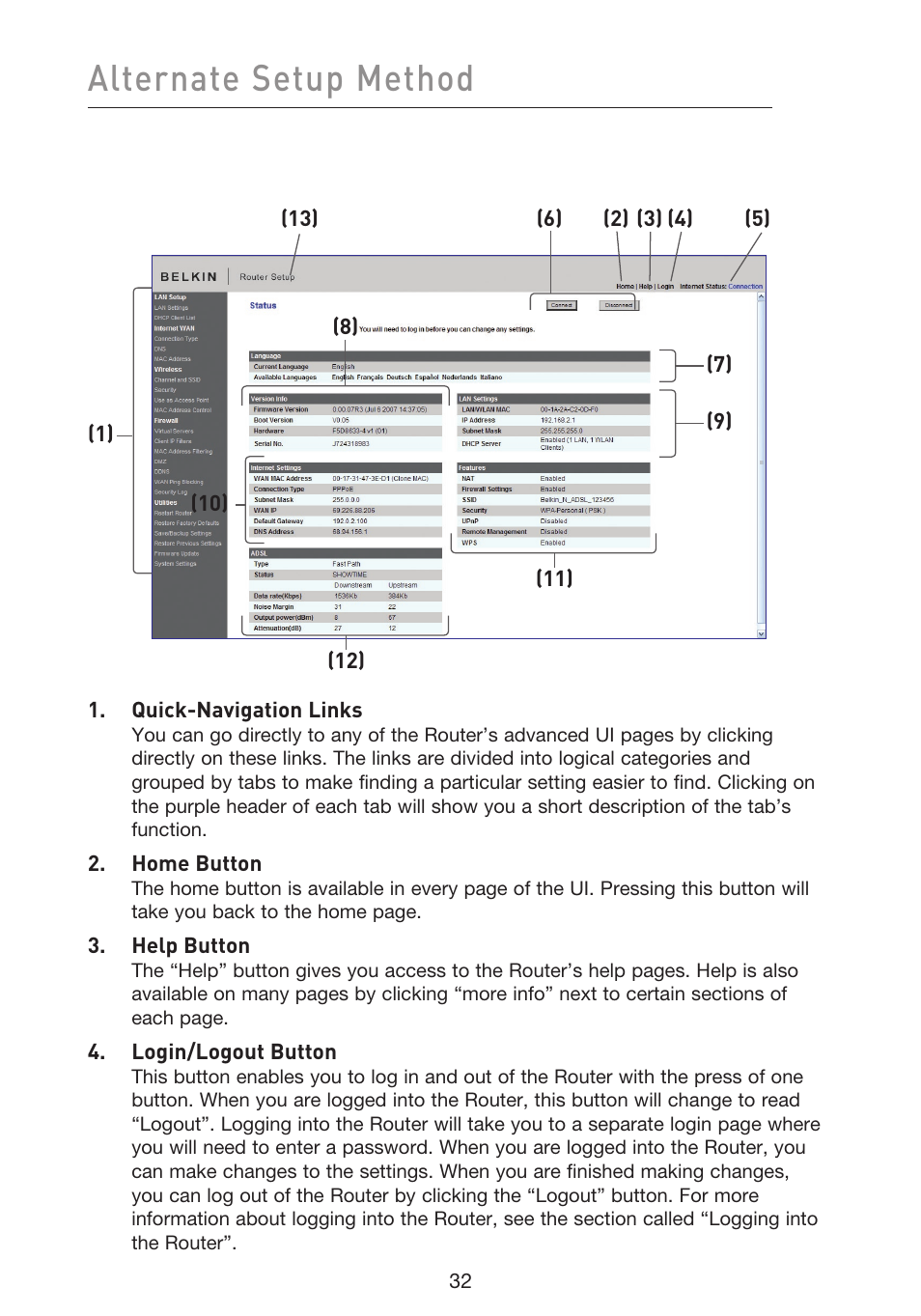 Alternate setup method | Belkin F5D8633-4 User Manual | Page 34 / 606