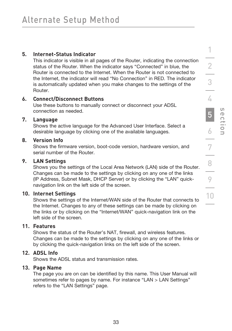 Alternate setup method, Se ct io n | Belkin F5D8633-4 User Manual | Page 35 / 606