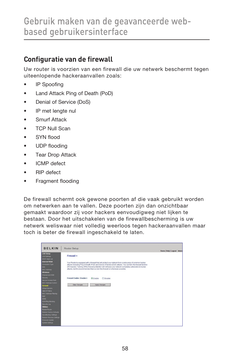 Configuratie van de firewall | Belkin F5D8633-4 User Manual | Page 363 / 606