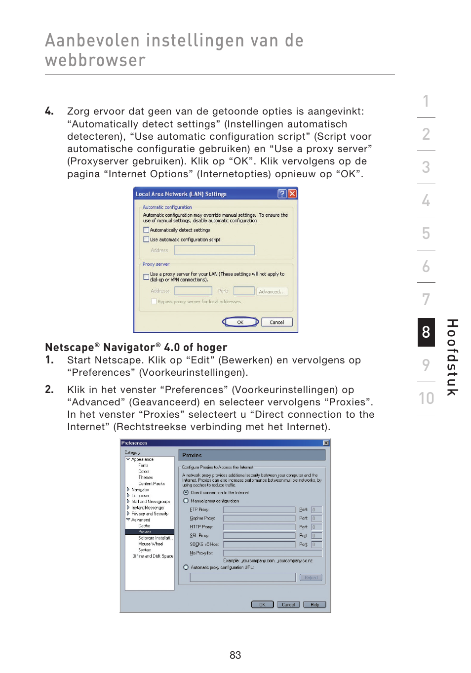 Aanbevolen instellingen van de webbrowser, Hoo fd st u k | Belkin F5D8633-4 User Manual | Page 388 / 606