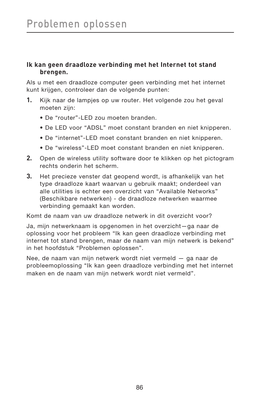Problemen oplossen | Belkin F5D8633-4 User Manual | Page 391 / 606