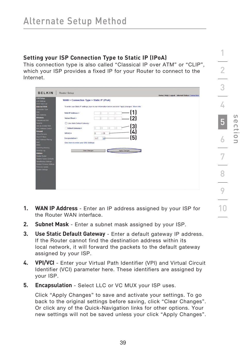 Alternate setup method, Se ct io n | Belkin F5D8633-4 User Manual | Page 41 / 606