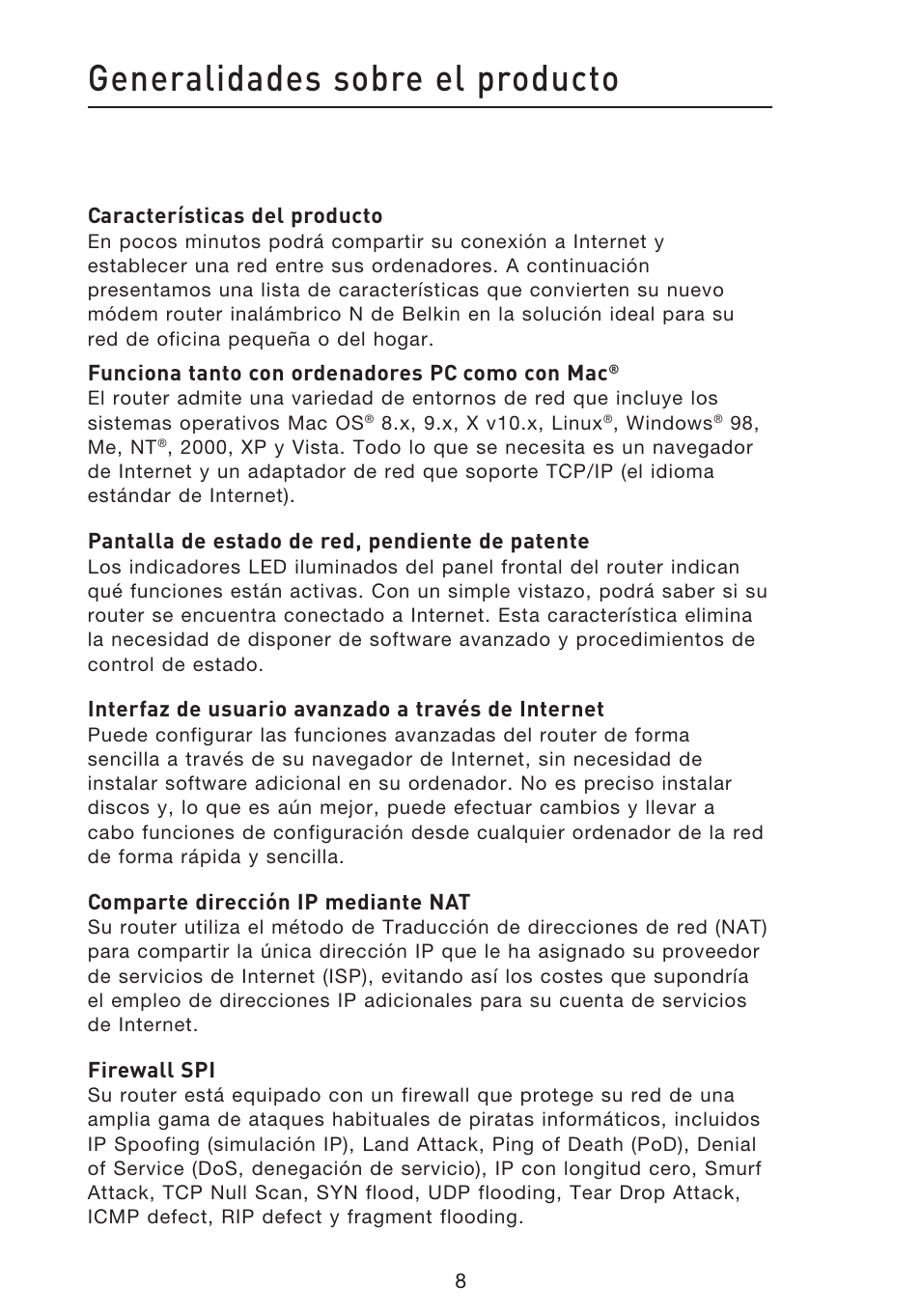 Generalidades sobre el producto | Belkin F5D8633-4 User Manual | Page 414 / 606