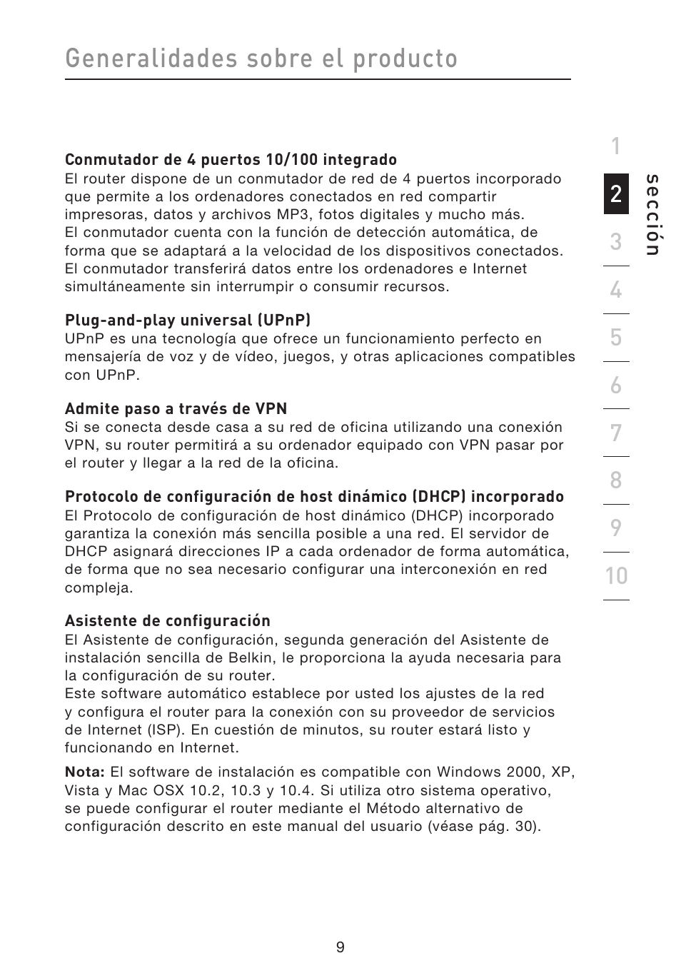 Generalidades sobre el producto, Se cc ió n | Belkin F5D8633-4 User Manual | Page 415 / 606