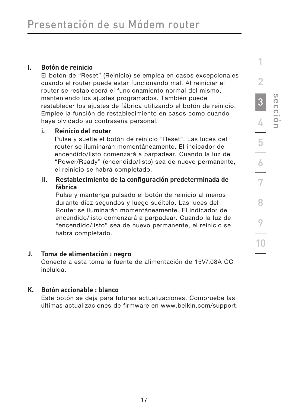 Presentación de su módem router, Se cc ió n | Belkin F5D8633-4 User Manual | Page 423 / 606