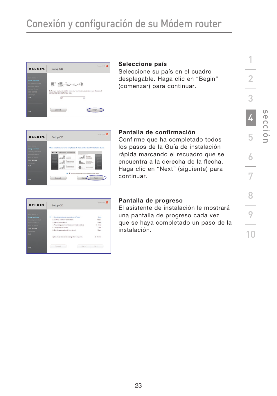 Conexión y configuración de su módem router | Belkin F5D8633-4 User Manual | Page 429 / 606