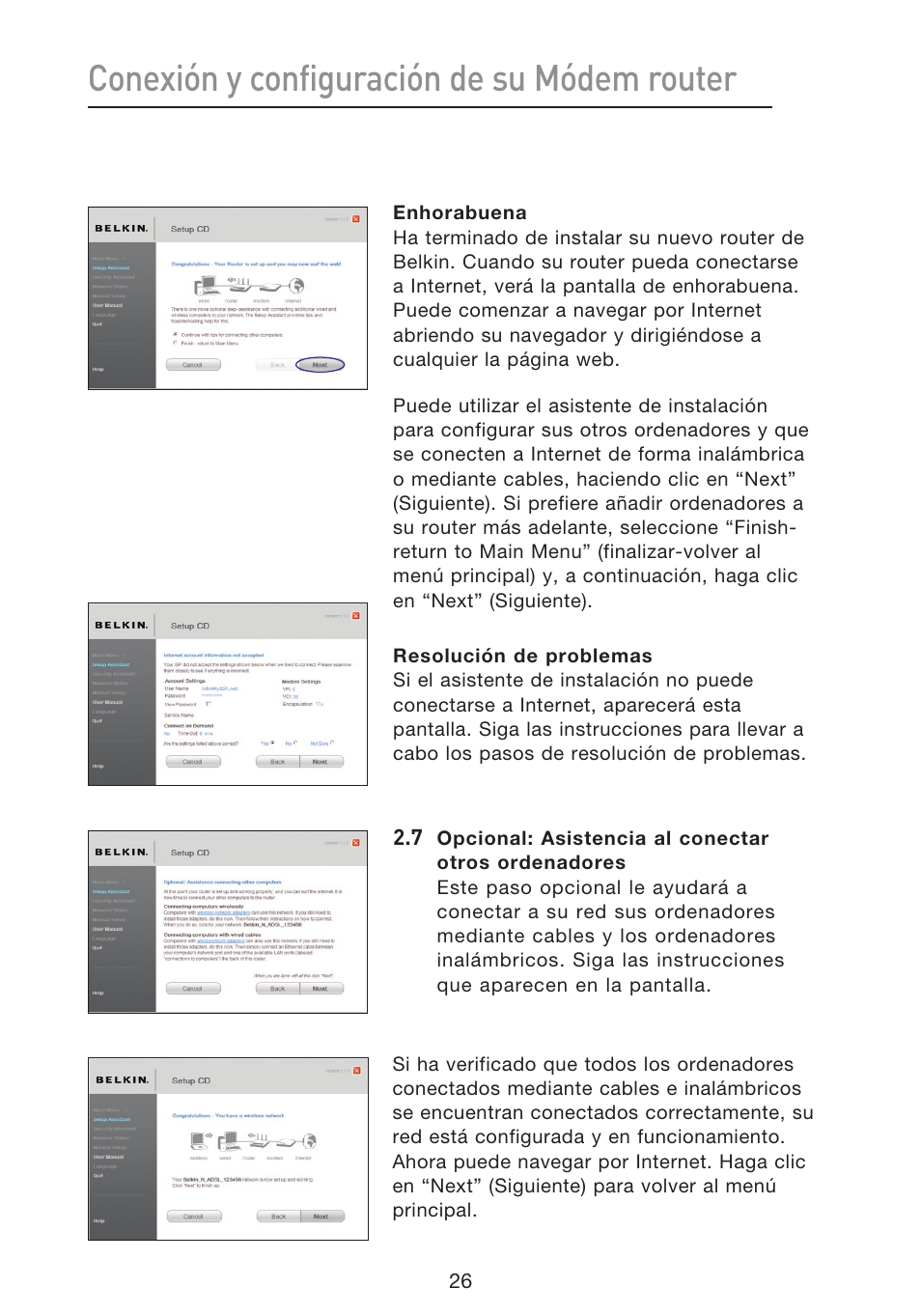 Conexión y configuración de su módem router | Belkin F5D8633-4 User Manual | Page 432 / 606