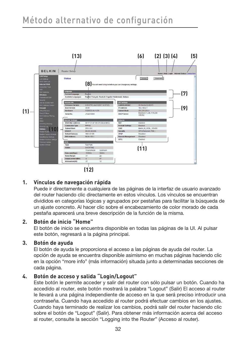 Método alternativo de configuración | Belkin F5D8633-4 User Manual | Page 438 / 606