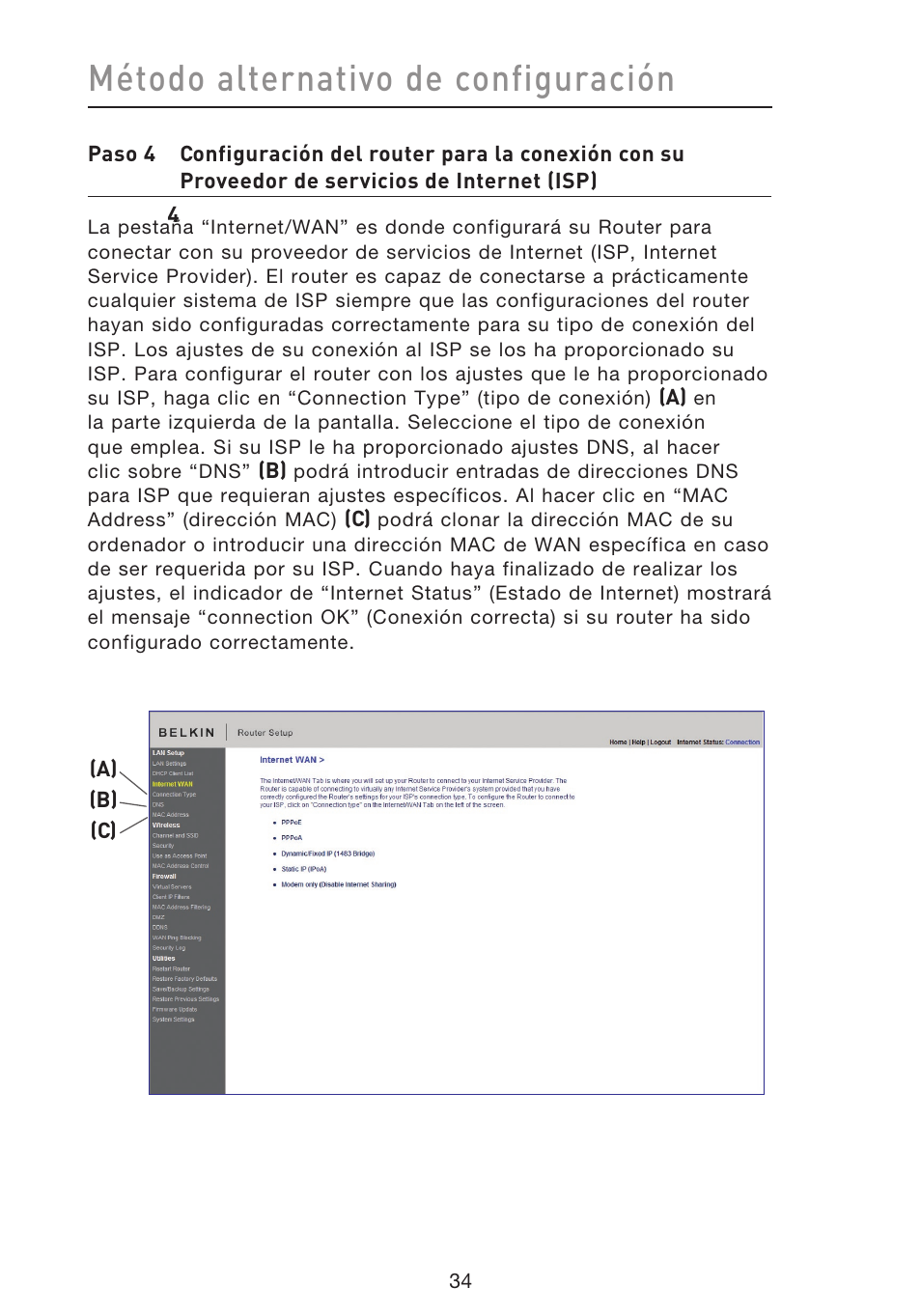 Método alternativo de configuración | Belkin F5D8633-4 User Manual | Page 440 / 606