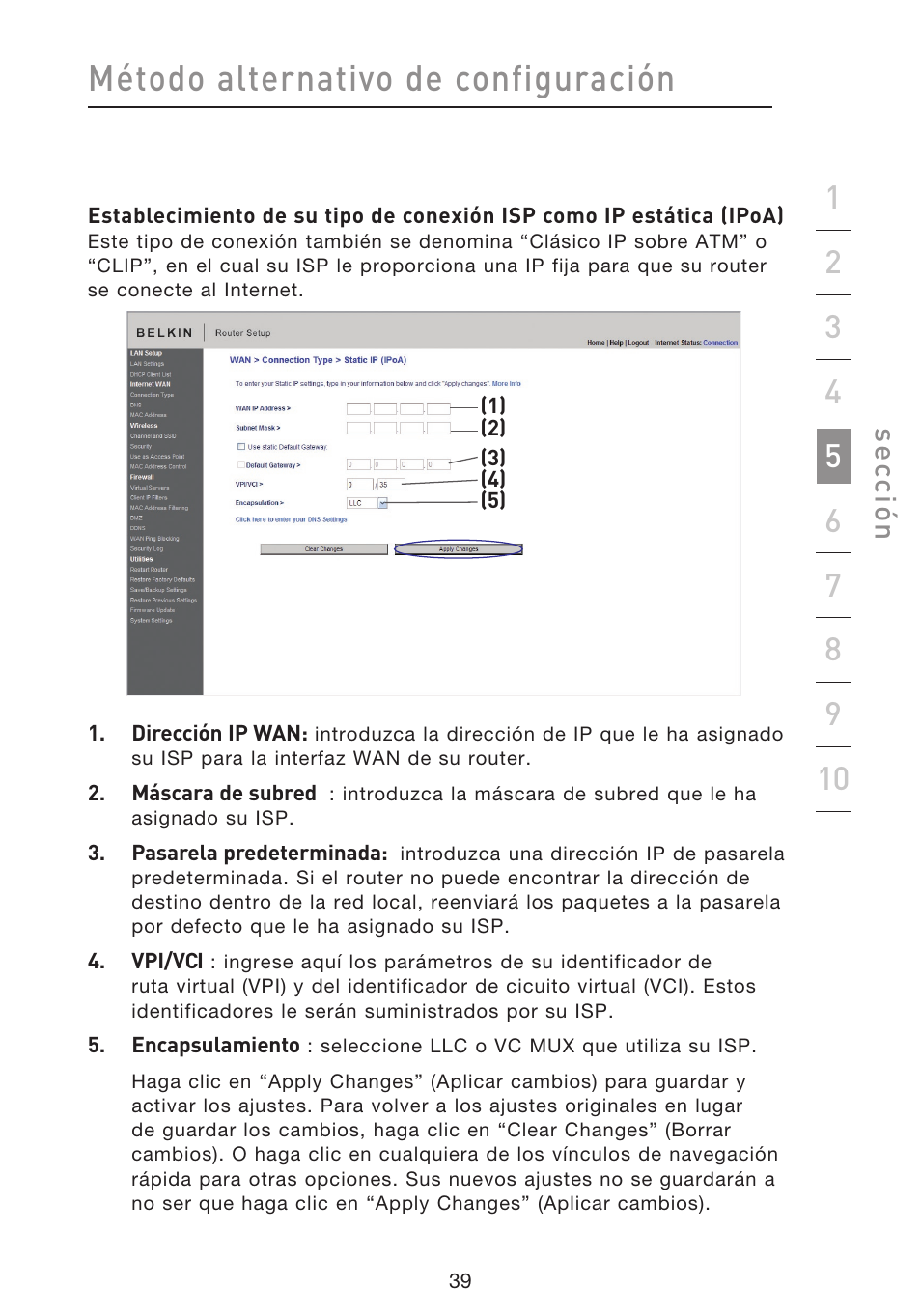 Método alternativo de configuración, Se cc ió n | Belkin F5D8633-4 User Manual | Page 445 / 606