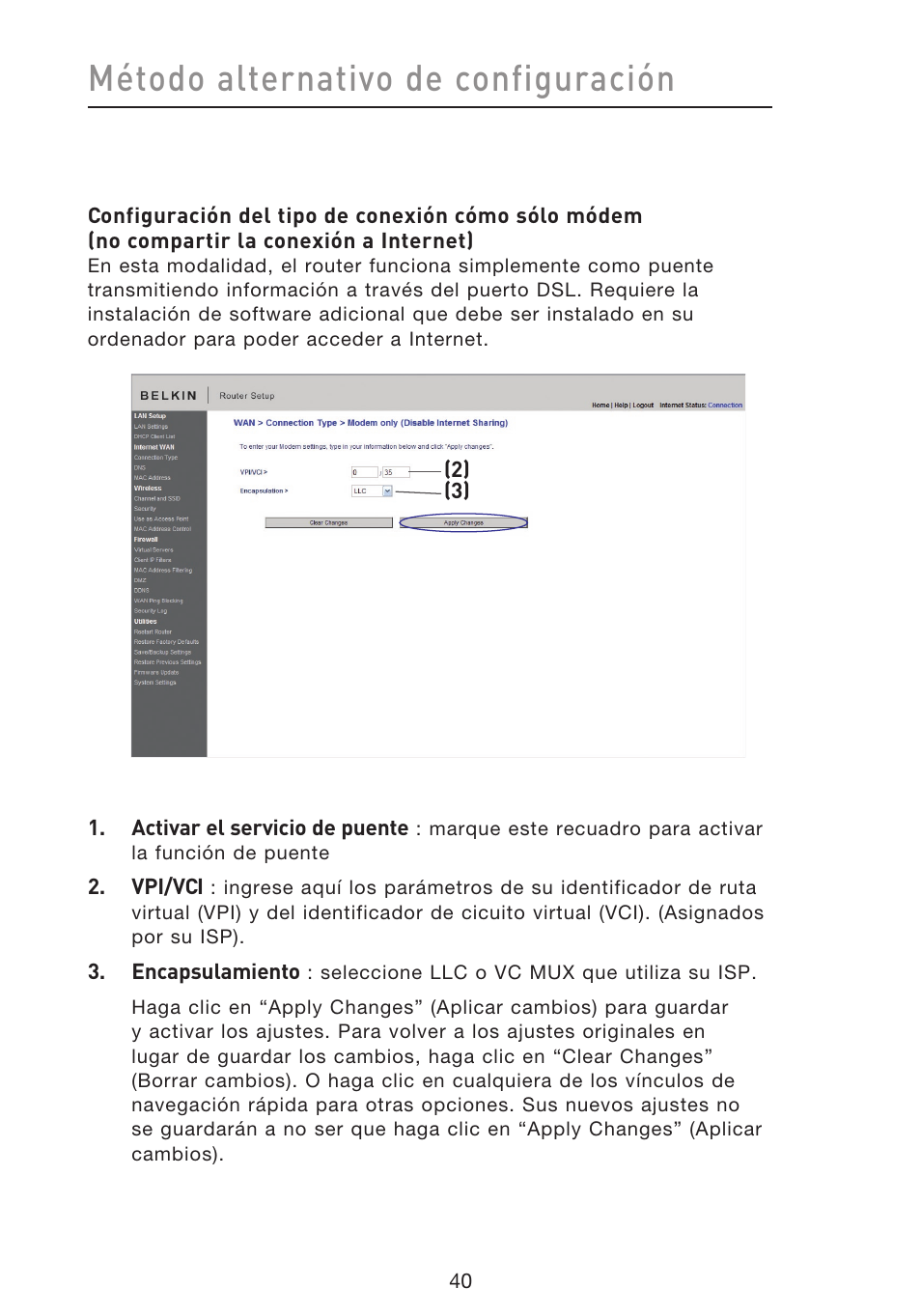 Método alternativo de configuración | Belkin F5D8633-4 User Manual | Page 446 / 606