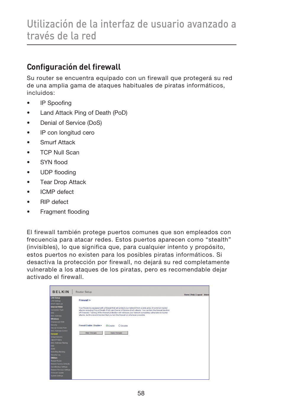 Configuración del firewall | Belkin F5D8633-4 User Manual | Page 464 / 606