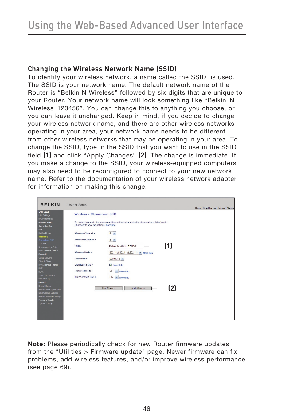 Using the web-based advanced user interface | Belkin F5D8633-4 User Manual | Page 48 / 606