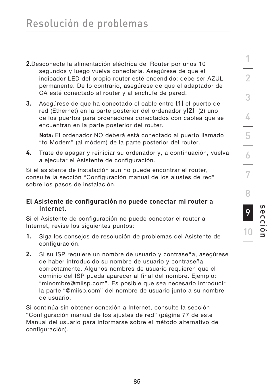 Resolución de problemas, Se cc ió n | Belkin F5D8633-4 User Manual | Page 491 / 606