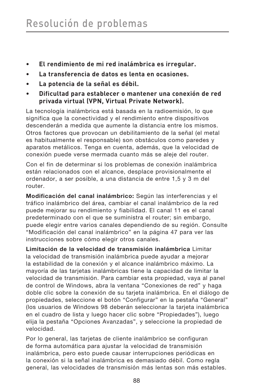 Resolución de problemas | Belkin F5D8633-4 User Manual | Page 494 / 606