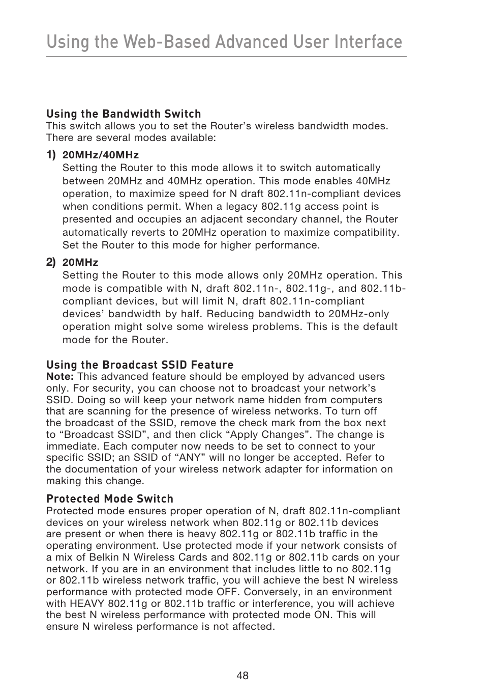 Using the web-based advanced user interface | Belkin F5D8633-4 User Manual | Page 50 / 606