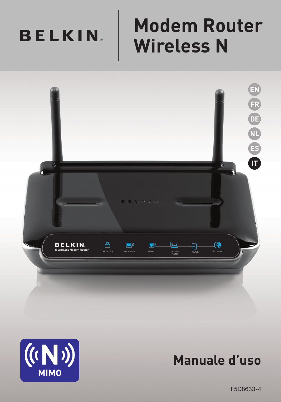 Modem router wireless n, Manuale d’uso | Belkin F5D8633-4 User Manual | Page 506 / 606