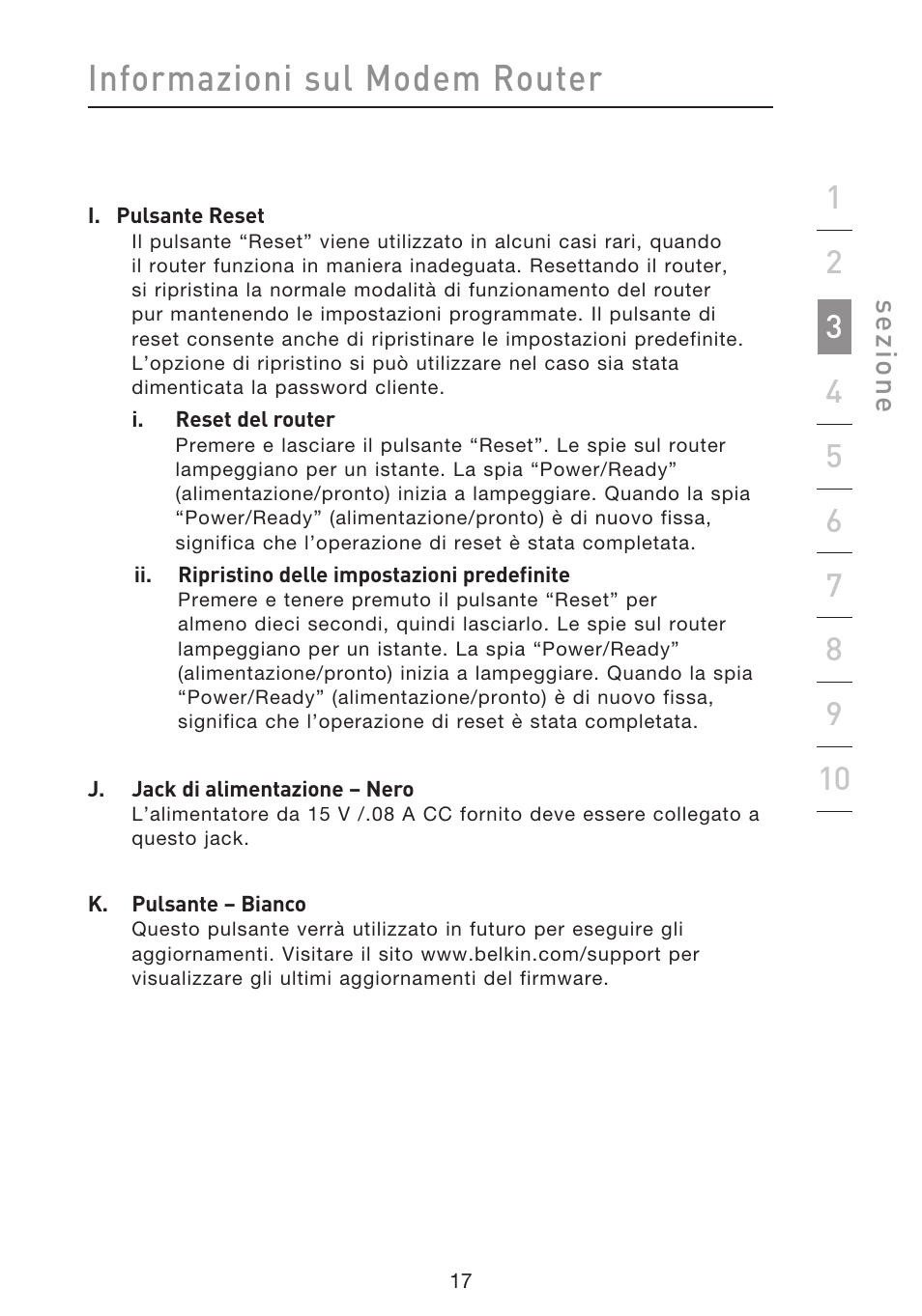 Informazioni sul modem router, Se zio n e | Belkin F5D8633-4 User Manual | Page 524 / 606