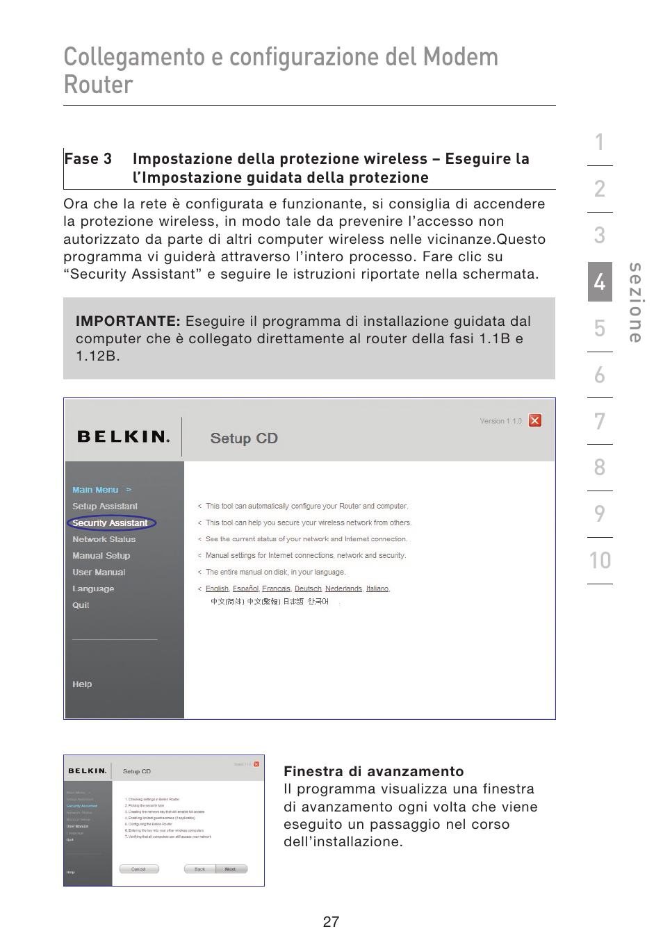 Collegamento e configurazione del modem router | Belkin F5D8633-4 User Manual | Page 534 / 606