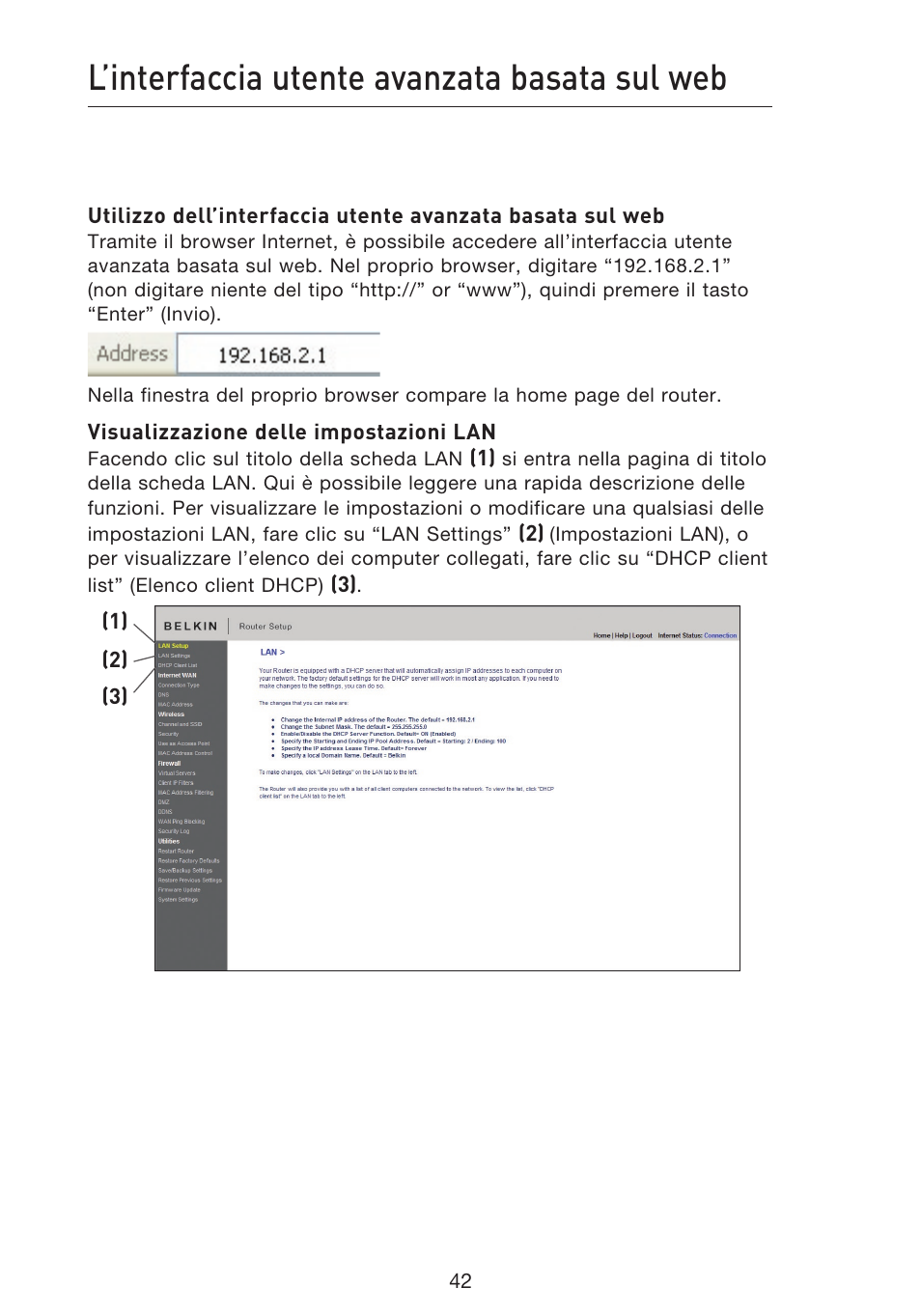 L’interfaccia utente avanzata basata sul web | Belkin F5D8633-4 User Manual | Page 549 / 606