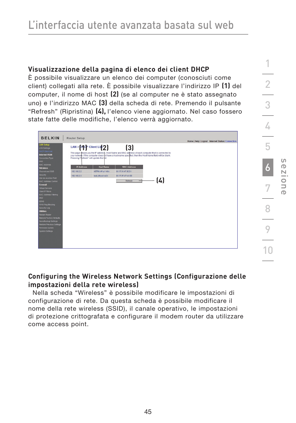 L’interfaccia utente avanzata basata sul web, Se zio n e | Belkin F5D8633-4 User Manual | Page 552 / 606