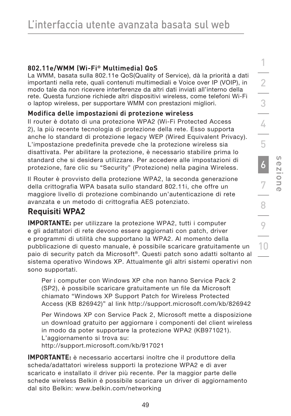 L’interfaccia utente avanzata basata sul web, Se zio n e | Belkin F5D8633-4 User Manual | Page 556 / 606