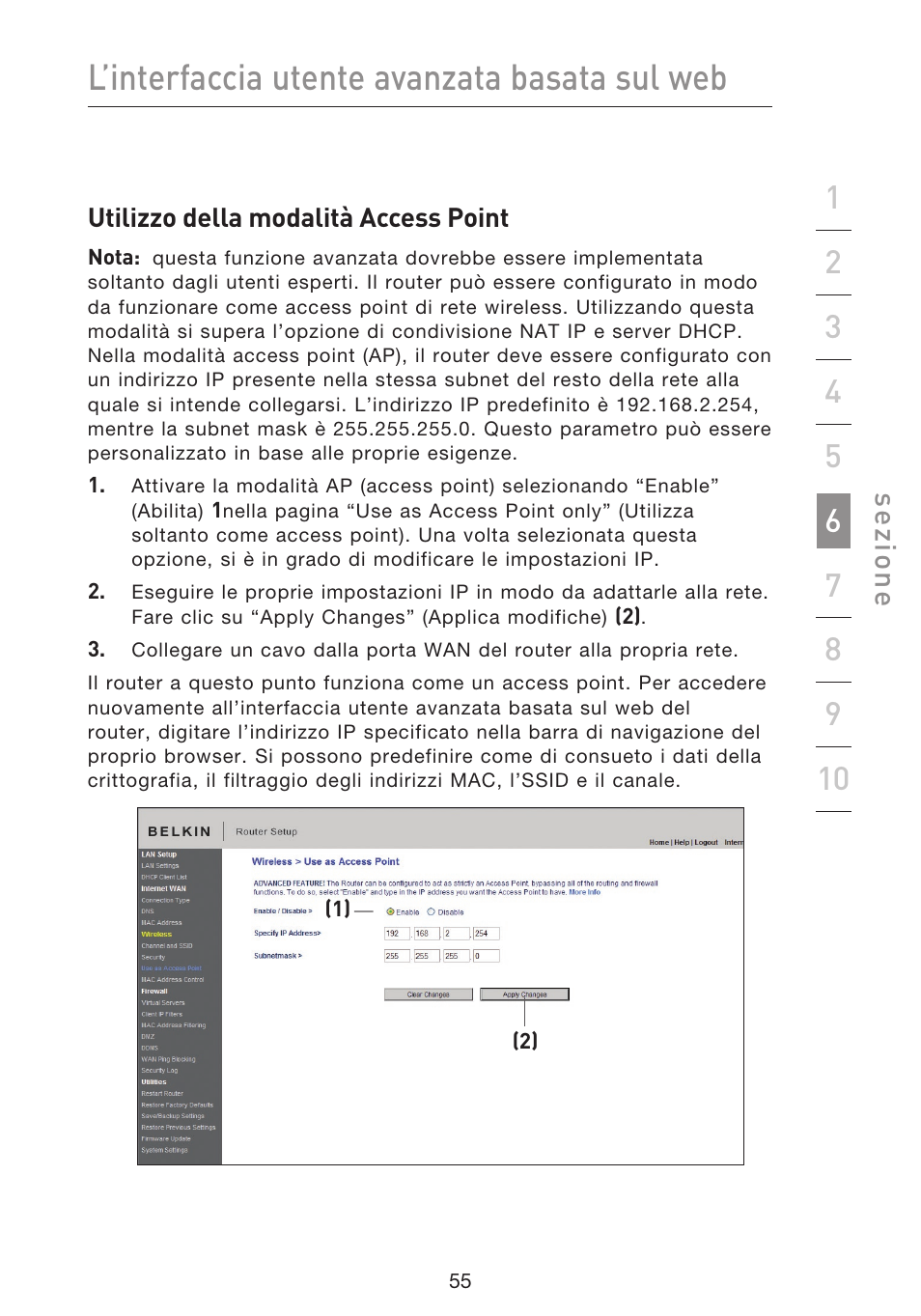 L’interfaccia utente avanzata basata sul web, Se zio n e | Belkin F5D8633-4 User Manual | Page 562 / 606