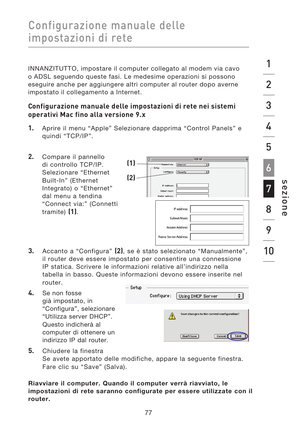 Configurazione manuale delle impostazioni di rete, Se zio n e | Belkin F5D8633-4 User Manual | Page 584 / 606