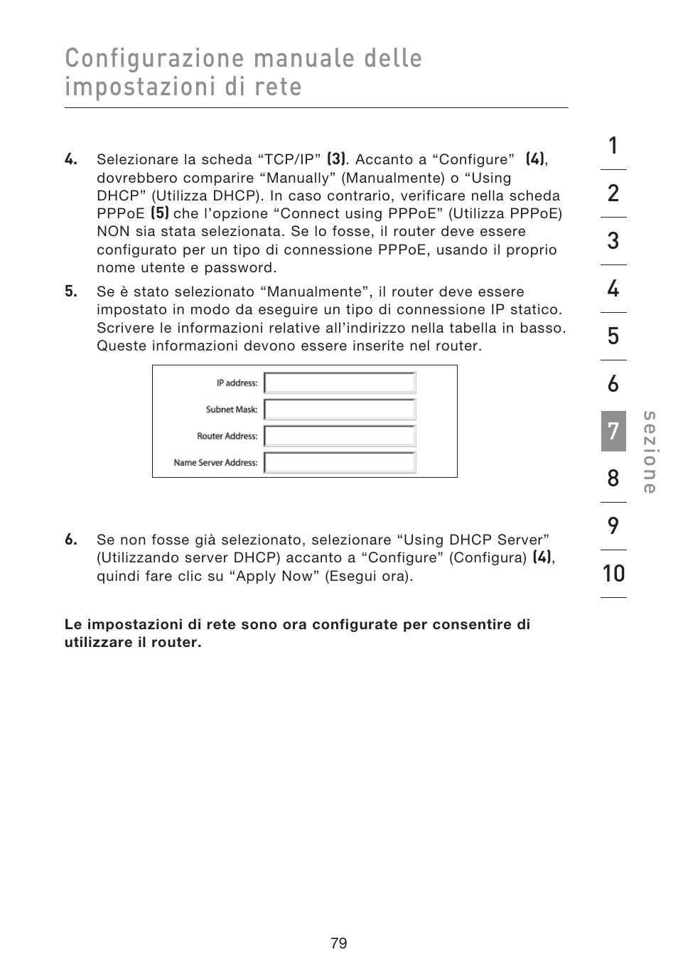 Configurazione manuale delle impostazioni di rete, Se zio n e | Belkin F5D8633-4 User Manual | Page 586 / 606