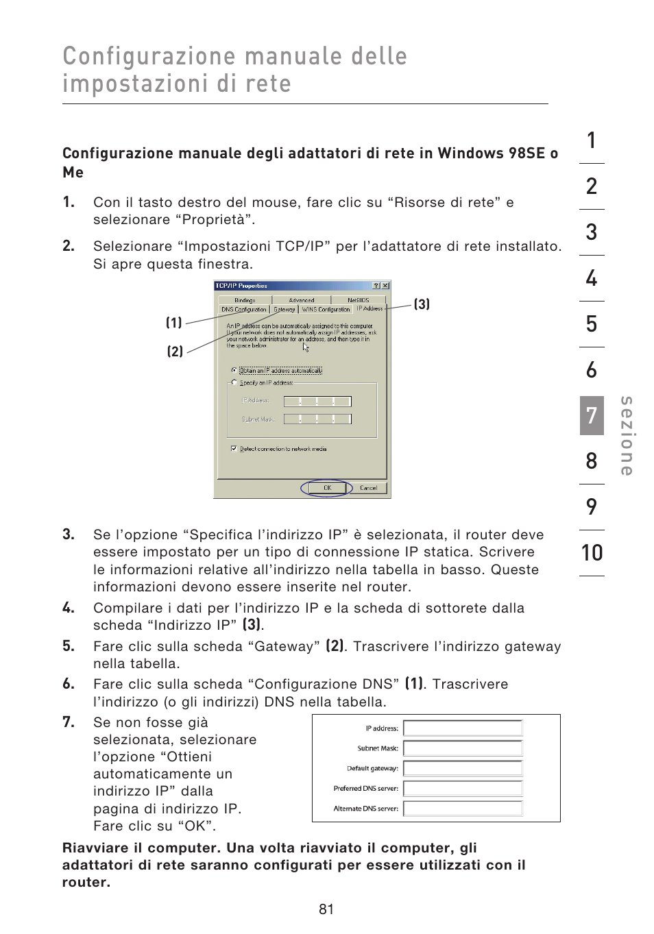 Configurazione manuale delle impostazioni di rete, Se zio n e | Belkin F5D8633-4 User Manual | Page 588 / 606