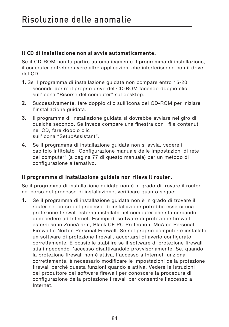 Risoluzione delle anomalie | Belkin F5D8633-4 User Manual | Page 591 / 606