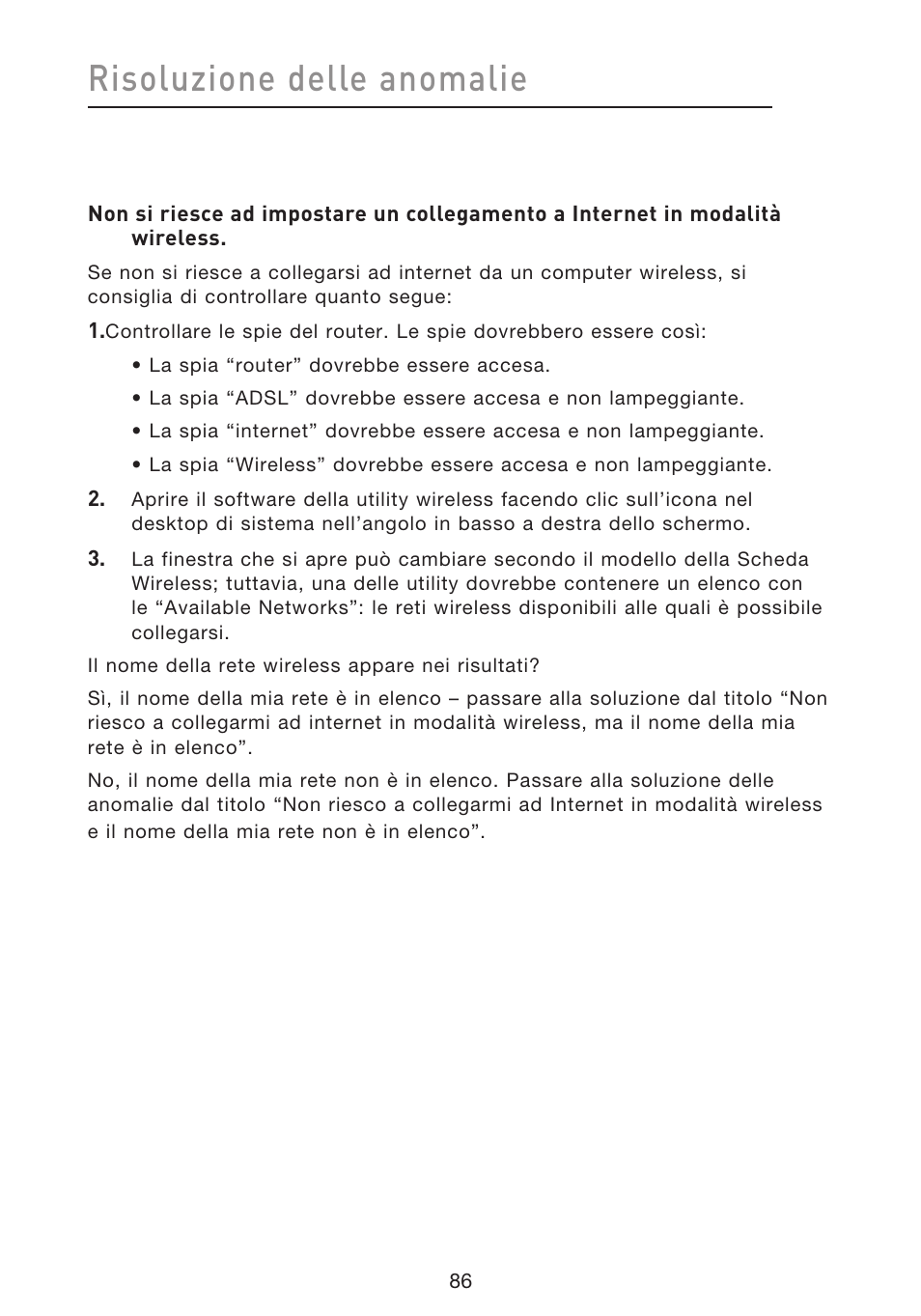 Risoluzione delle anomalie | Belkin F5D8633-4 User Manual | Page 593 / 606