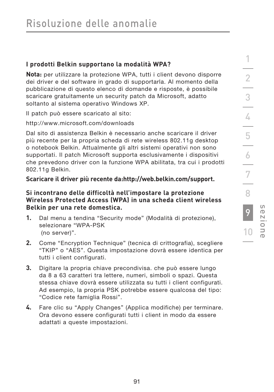 Risoluzione delle anomalie, Se zio n e | Belkin F5D8633-4 User Manual | Page 598 / 606