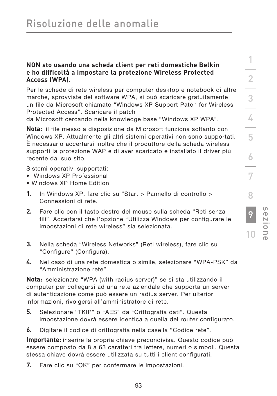 Risoluzione delle anomalie, Se zio n e | Belkin F5D8633-4 User Manual | Page 600 / 606