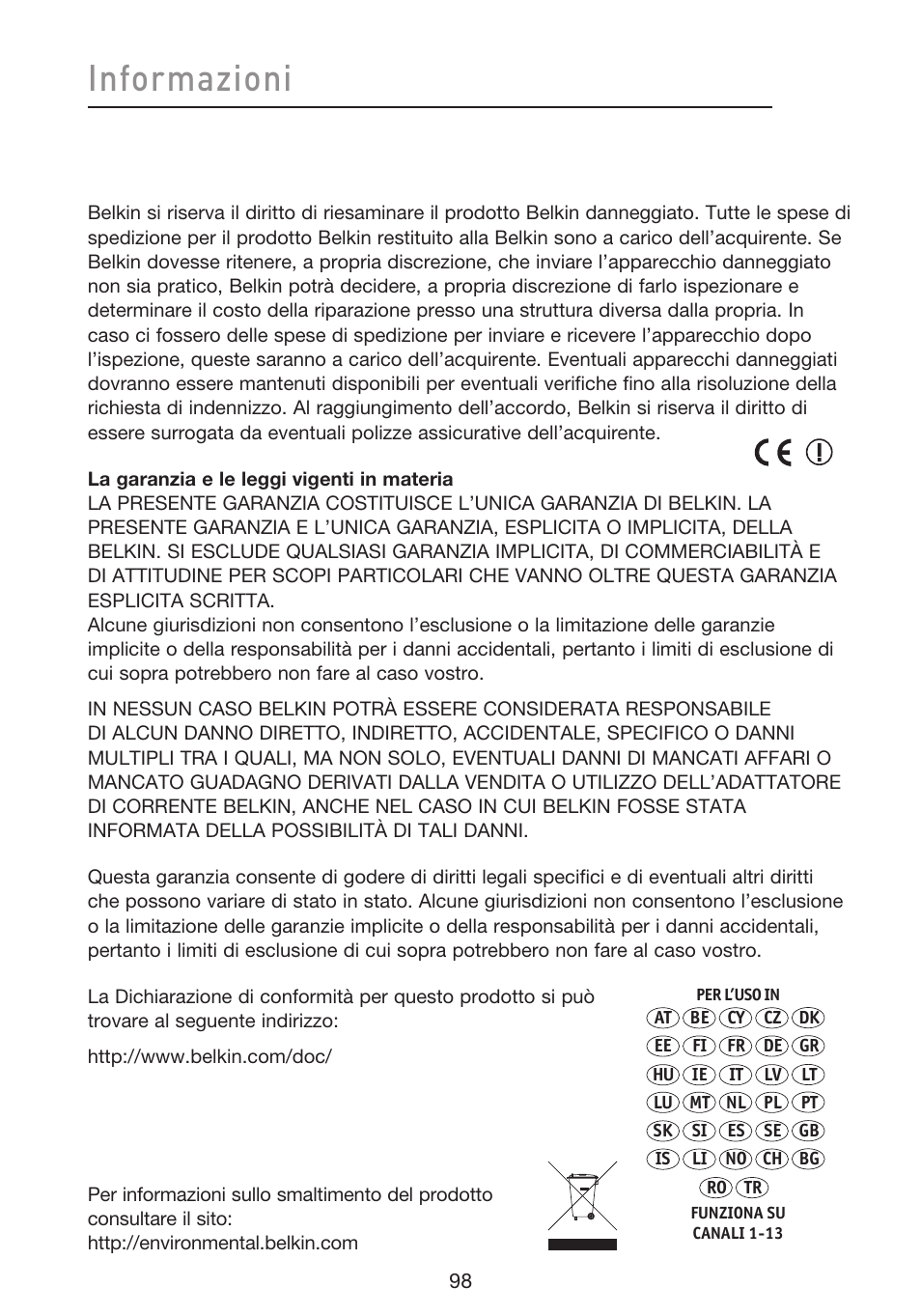 Informazioni | Belkin F5D8633-4 User Manual | Page 605 / 606