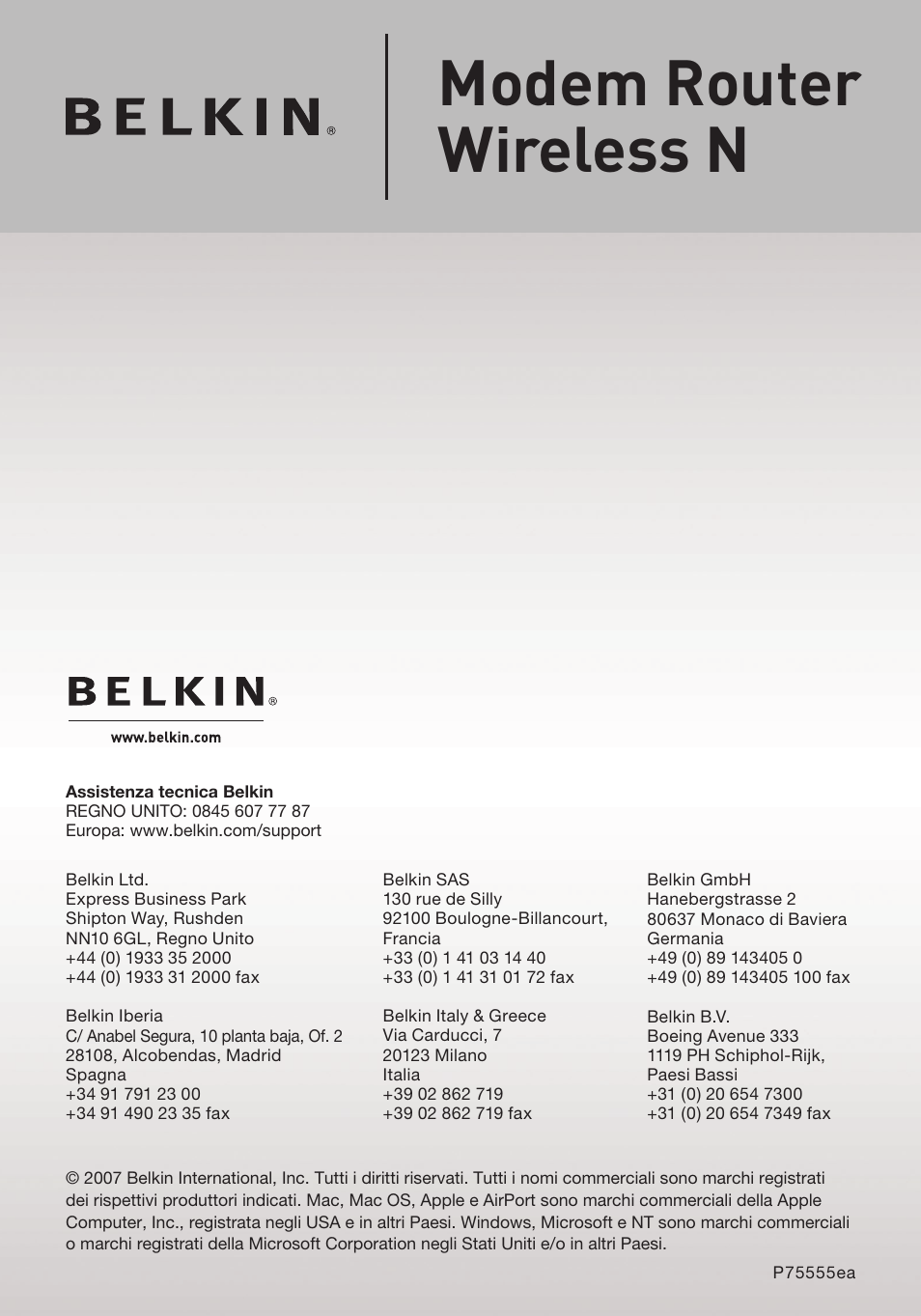 Modem router wireless n | Belkin F5D8633-4 User Manual | Page 606 / 606