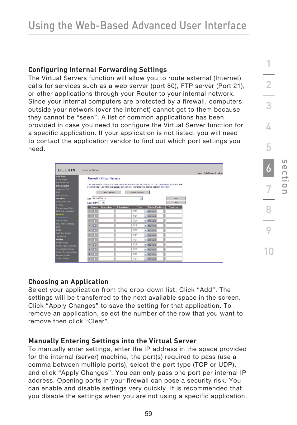 Using the web-based advanced user interface | Belkin F5D8633-4 User Manual | Page 61 / 606