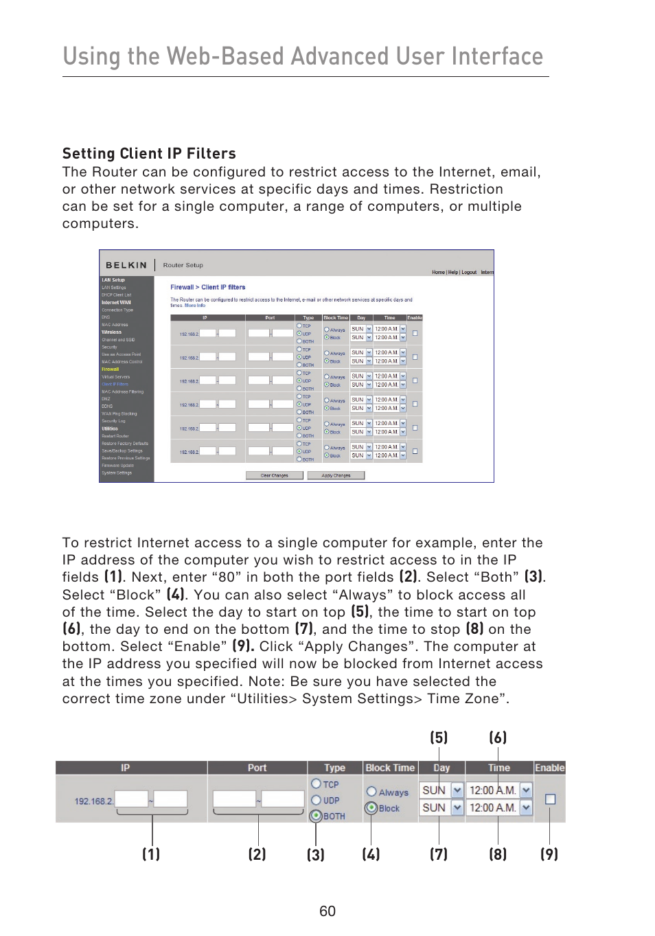 Using the web-based advanced user interface | Belkin F5D8633-4 User Manual | Page 62 / 606