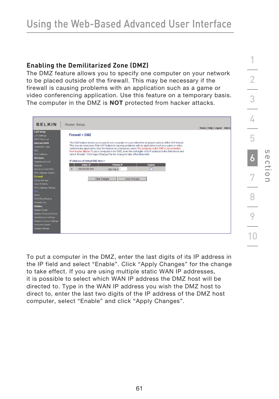 Using the web-based advanced user interface | Belkin F5D8633-4 User Manual | Page 63 / 606