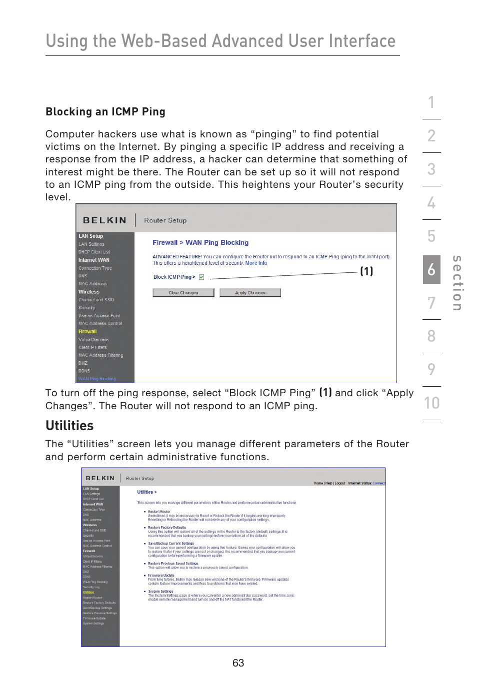 Using the web-based advanced user interface | Belkin F5D8633-4 User Manual | Page 65 / 606