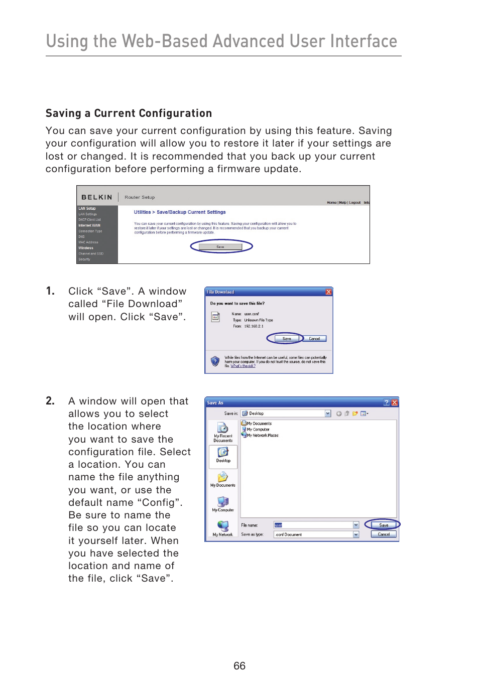 Using the web-based advanced user interface | Belkin F5D8633-4 User Manual | Page 68 / 606