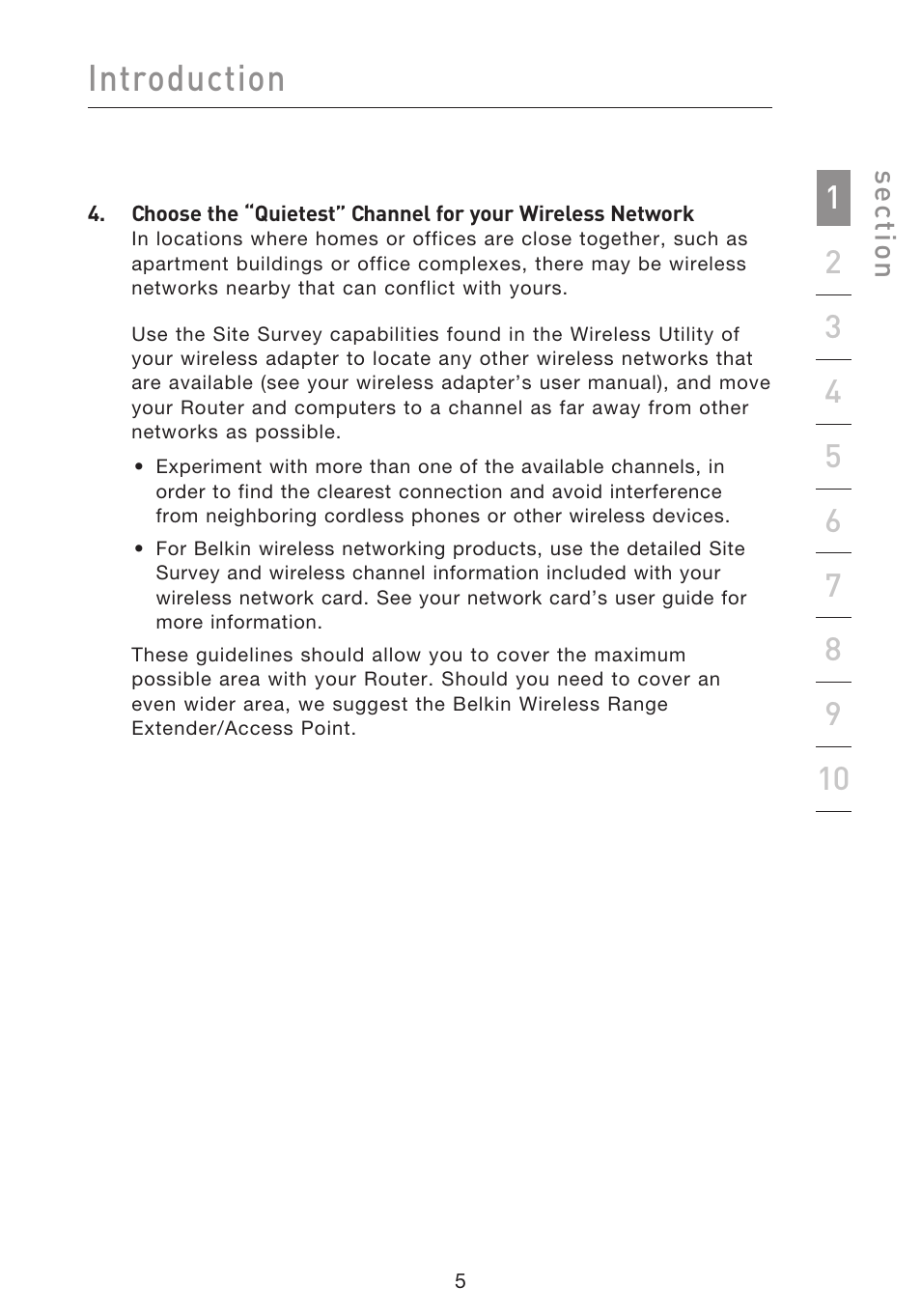 Introduction, Se ct io n | Belkin F5D8633-4 User Manual | Page 7 / 606