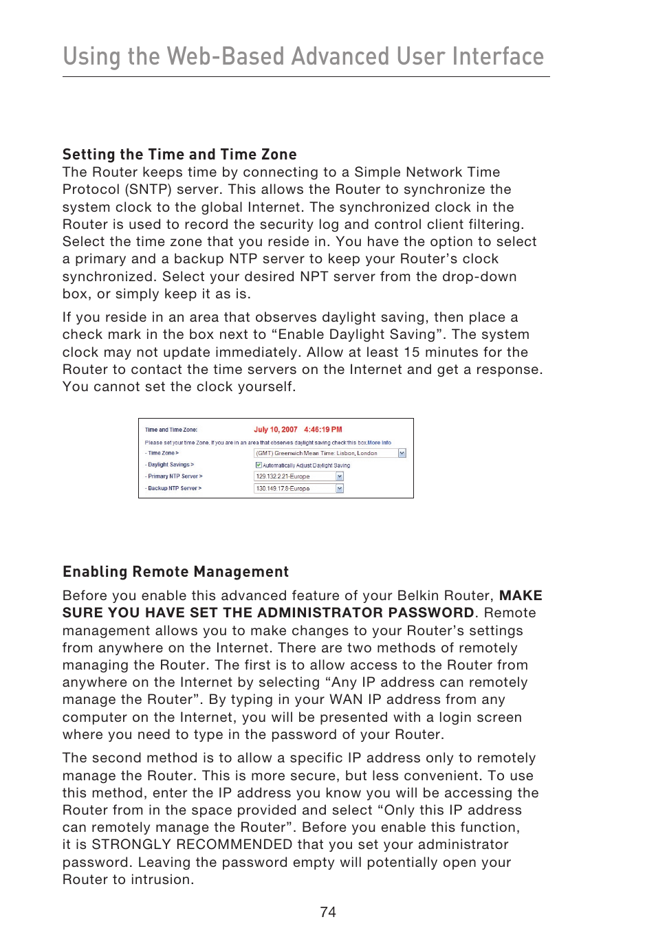 Using the web-based advanced user interface | Belkin F5D8633-4 User Manual | Page 76 / 606